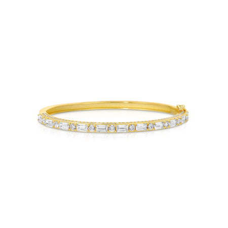 Sterling Silver 14K Gold Plated Bangle with Baguette & Round Stones bracelet - bangle