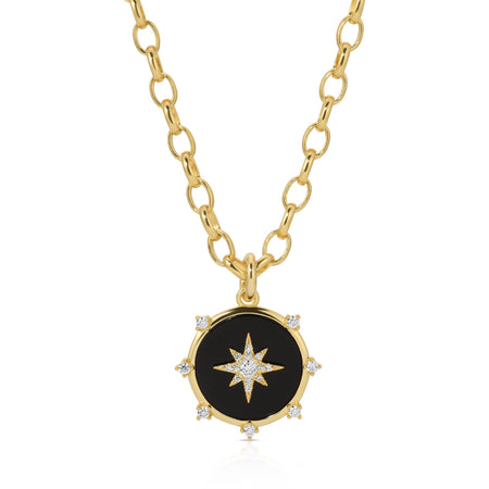 Sterling Silver 14K Gold Plated Necklace with Dazzling Black Onyx Star Pendant