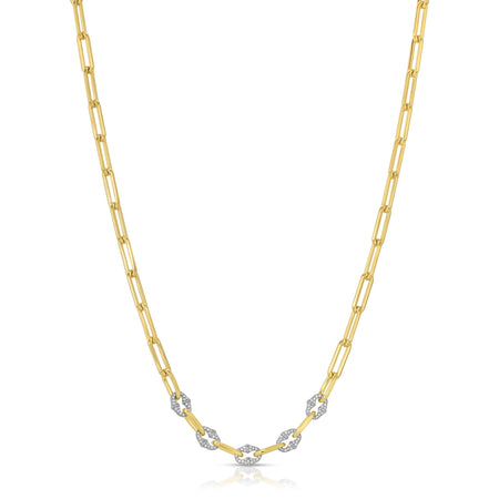 Gold Fill Link Chain with Sterling Silver Rhodium Micro Pave Stone Findings Necklace necklace