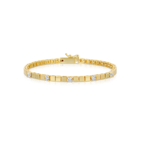 14k Gold Plated Chicklet Tennis Bracelet with Sparkling CZ Stones