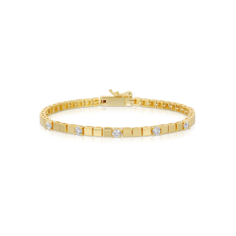 14k Gold Plated Chicklet Tennis Bracelet with Sparkling CZ Stones