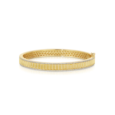 14K Gold Plated Fluted Bracelet with Micro Pavé Stones