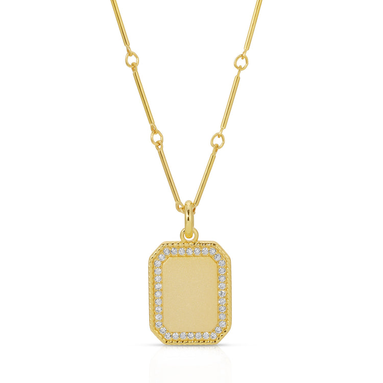 14k Gold Plated Sterling Silver Necklace with Pavé Stone Pendant