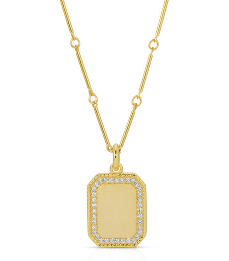 14k Gold Plated Sterling Silver Necklace with Pavé Stone Pendant