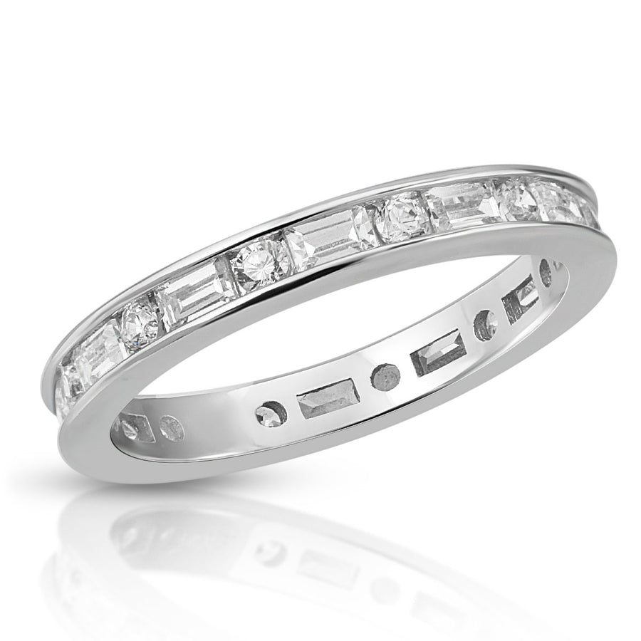 Open Baguette Sterling Silver Ring plated in Rhodium main image 0