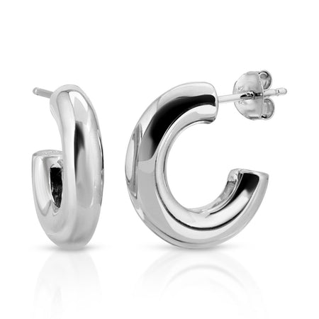 Mini Thick Hoops Rhodium Earrings