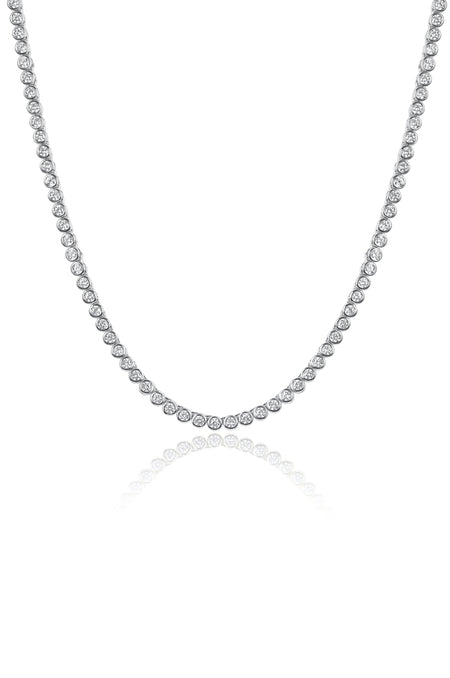 Rhodium Plated Sparkling CZ Bezel Necklace 16’’