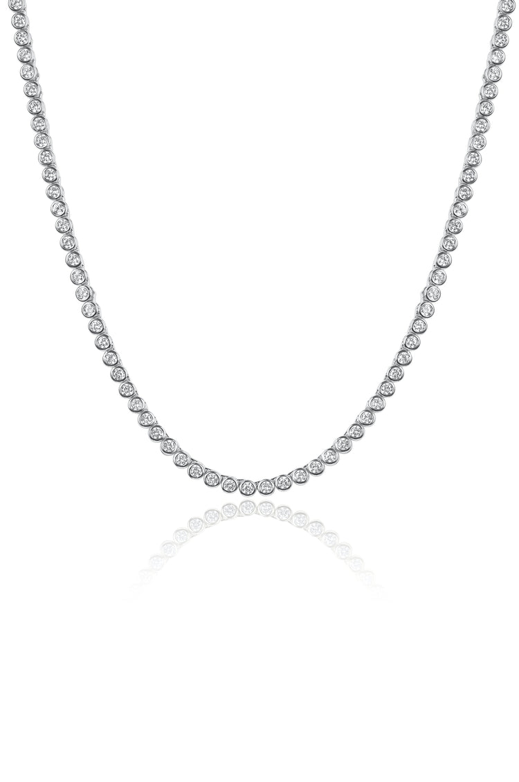 Rhodium Plated Sparkling CZ Bezel Necklace 16’’