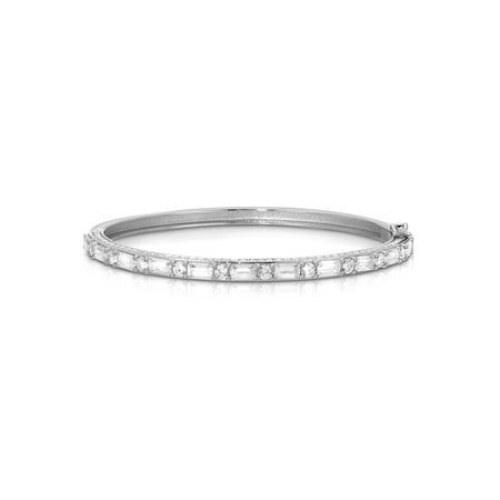 Rhodium Plated Sterling Silver Bracelet with Round & Baguette Stones
