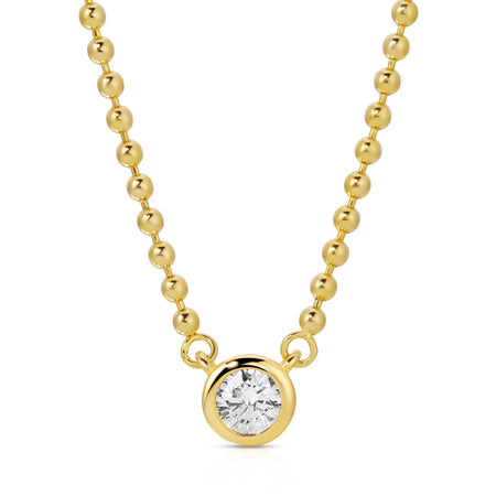 Sterling Silver 14k Gold Plated Necklace with Center Bezel Set Stone