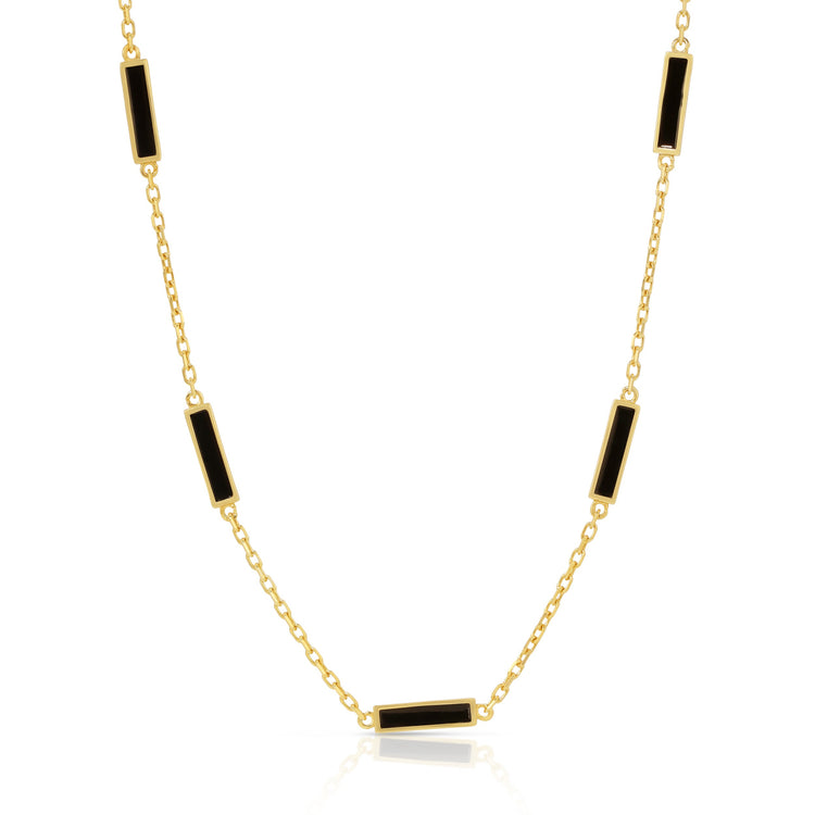 Sterling Silver 14k Gold Plated Necklace with Sleek Black Enamel Pendants 18 inch