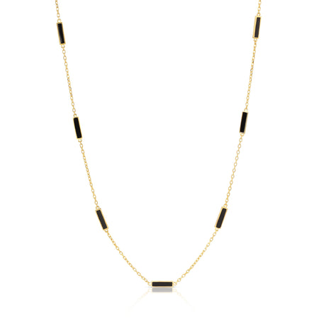 Sterling Silver 14k Gold Plated Necklace with Sleek Black Enamel Pendants