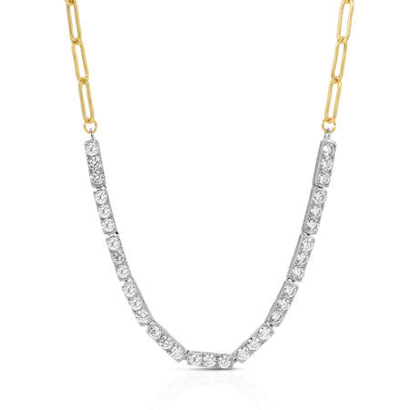Sterling Silver Rhodium and Gold Plated Link Tennis Necklace