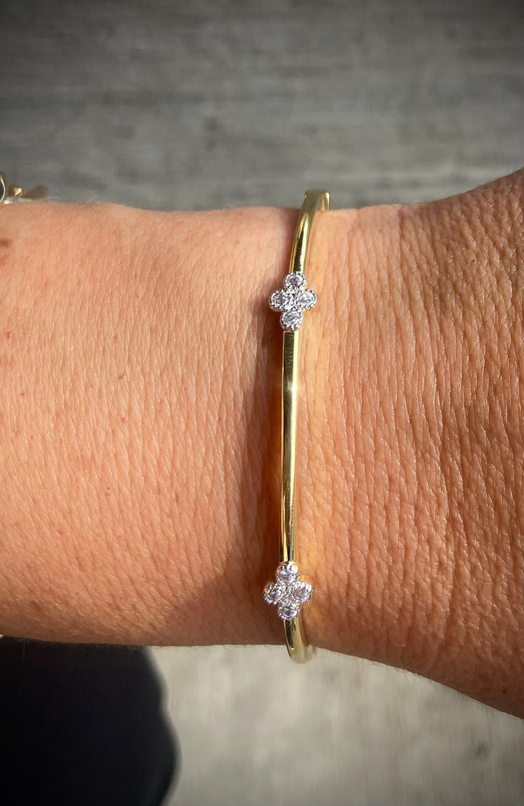 Two tone Pave Flower Bangle bracelet