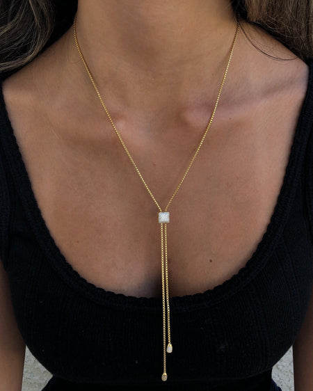 14K Gold Pave Lariat necklace-lariat
