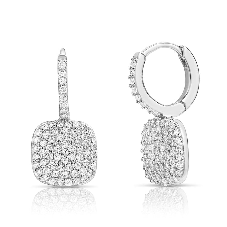 Brilliant Diamond Plate Earrings Rhodium Earrings-Long