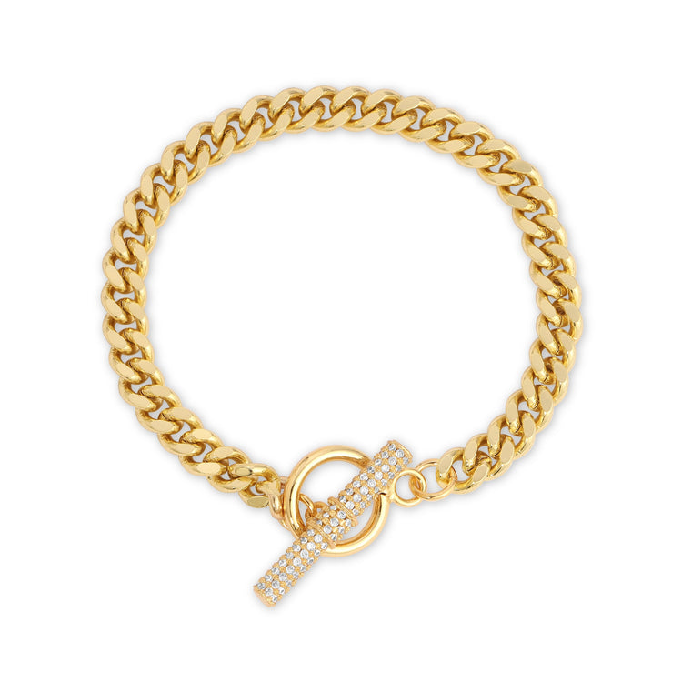 Gold Plated Cuban Link with Pave Toggle bracelet