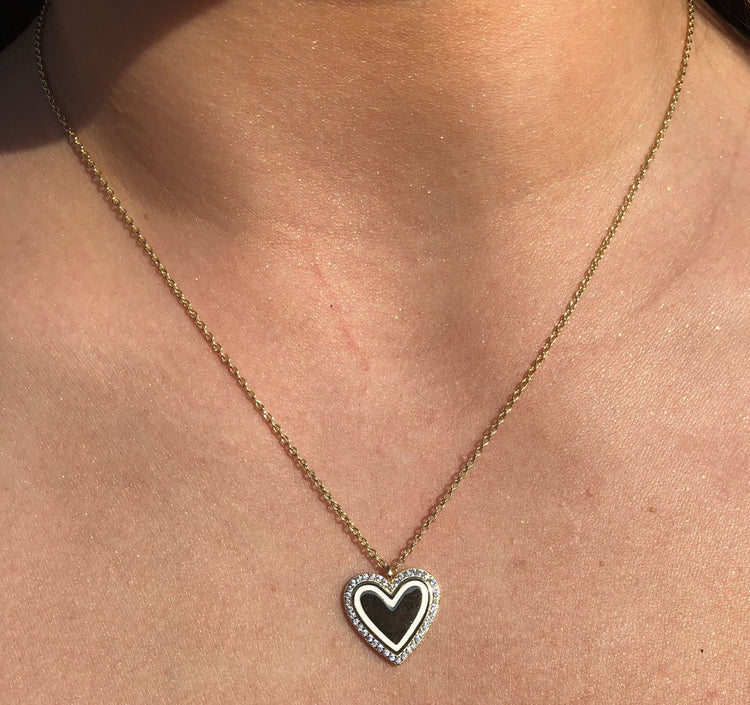 Gold & White Enamel Heart Necklace necklace-short