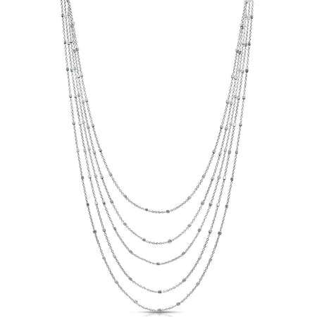 Layered Cascade Necklace Rhodium Necklace-Long