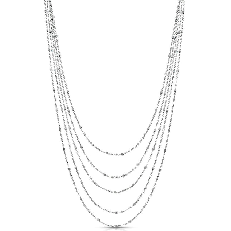 Layered Cascade Necklace Rhodium Necklace-Long